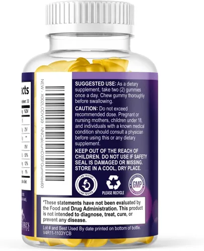 Miniatura 8 de Gomitas de suplemento de calcio – Gomitas de calcio sin azúcar con vitamina D3 para una mejor absorción – Apoya la salud inmunológica, huesos