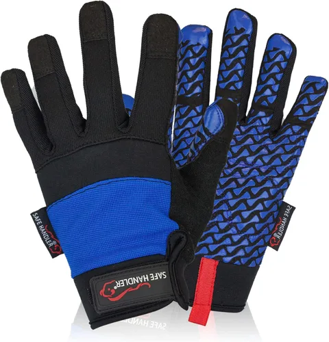 Miniatura 10 de SAFE HANDLER Guantes Super Grip Palma de agarre texturizada, textura antideslizante, correa de muñeca con gancho y bucle, negro/naranja, S/M, 1