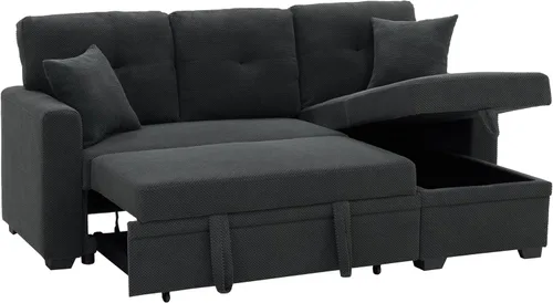 Miniatura 10 de Sofá cama convertible 3 en 1, sofá extraíble con puertos USB, portavasos y reposabrazos de almacenamiento, silla de dormir con mesa auxiliar