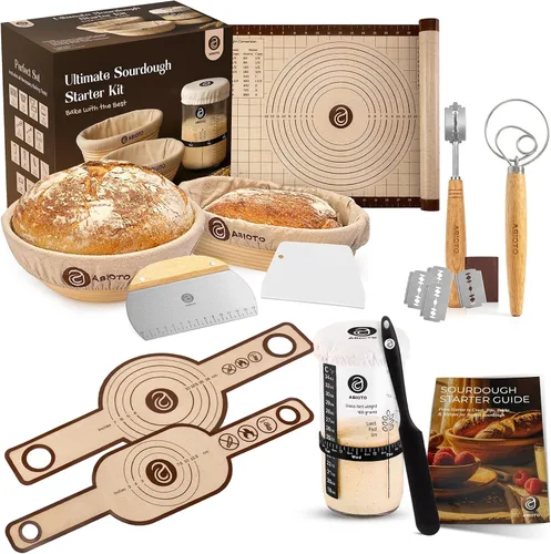 Miniatura 9 de Banneton - Juego de cestas a prueba de pan y suministros para hornear pan de masa madre, herramientas esenciales de masa madre con cestas redondas