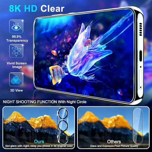 Miniatura 3 de firtstnow Paquete de 3 protectores de pantalla de vidrio para Samsung Galaxy S25 [6.2 pulgadas] + Paquete de 3 protectores para lentes de cámara