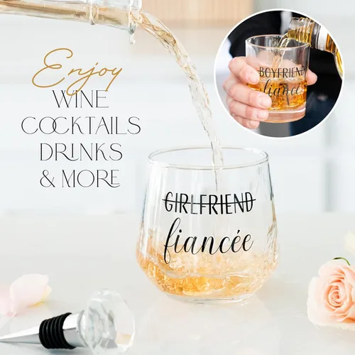 Miniatura 7 de Regalos de Compromiso Newlywoo para Parejas - ¡Regalo Único de Prometido para Él o Ella! Vasos de Vino de Whiskey con Tapón de Vino de Diamante