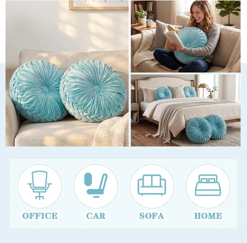 Miniatura 7 de Drydiet 1 almohada redonda de terciopelo, plisada, decorativa de diámetro, con diseño de calabaza, estilo bohemio, para sofá, decoración del hogar