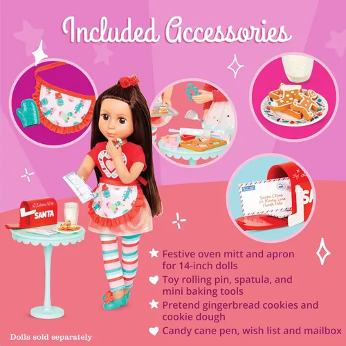 Miniatura 3 de Glitter Girls Accesorios para muñecas de 14 pulgadas - Juego de galletas navideñas - Juego de 23 piezas para hornear - Delantal, guante de horno