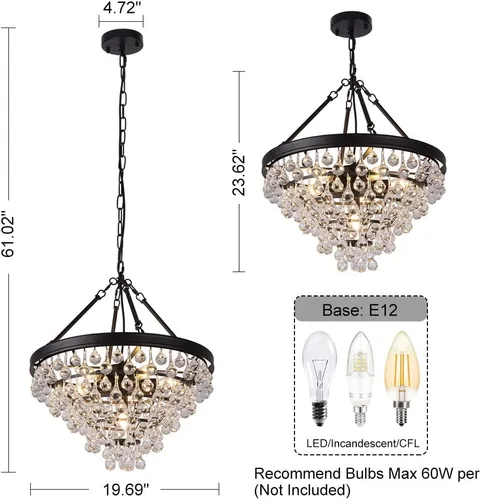 Miniatura 3 de Wellmet Candelabros modernos de cristal, 6 luces de granja para comedor, lámpara de techo dorada para vestíbulo, dormitorio, sala de estar, entrada