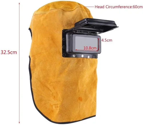 Miniatura 4 de Máscara de casco de soldadura con lente, sombrero de trabajo con capucha de soldadura de cuero, máscara de casco de soldadura ajustable, absorción