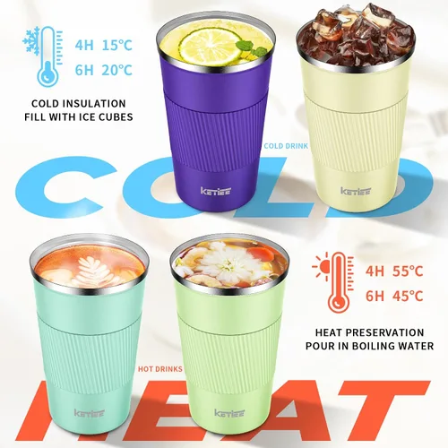 Miniatura 2 de KETIEE Taza de café de 12 oz: Taza de café con aislamiento al vacío y tapa a prueba de fugas, taza de viaje de acero inoxidable con doble pared