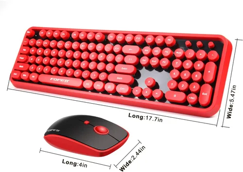 Miniatura 4 de FOPETT V2020 Combo de teclado y mouse inalámbricos, bonito teclado inalámbrico con llave roja redonda estilo retro, conectividad CapSecure de 2.4