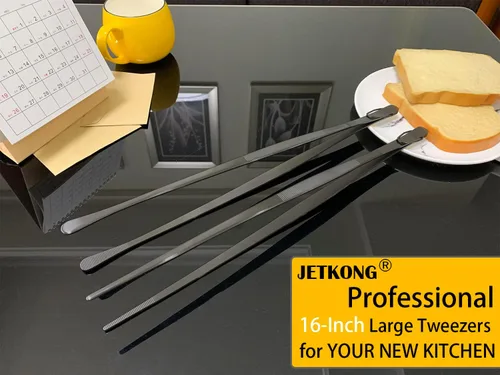 Miniatura 4 de JETKONG 2 Piezas Pinzas de Servir Resistentes de 16 Pulgadas, Pinzas Finas de Cocina Extra Largas Pinzas de Precisión para Cocina Grandes de Acero