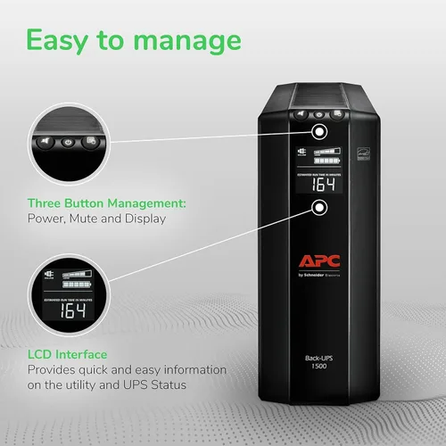 Miniatura 3 de APC UPS Batería de reserva y protector de sobretensiones con AVR, 1500 VA, APC Back-UPS Pro (BX1500M) y batería de reserva y protector