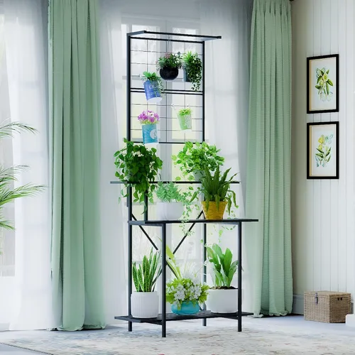 Miniatura 3 de Estante colgante para macetas, resistente soporte para plantas, enrejado, soporte para plantas de múltiples capas para el hogar, jardín, balcón