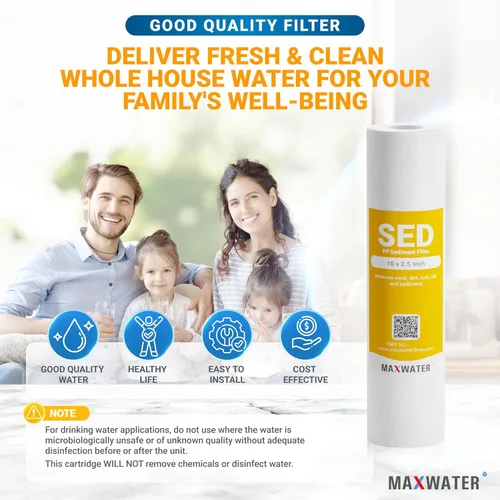 Miniatura 6 de Max Water Cartucho de filtro de agua de sedimentos de repuesto de 10 x 2.5 pulgadas, 5 micrones para toda la casa, fibra de filtración soplada por