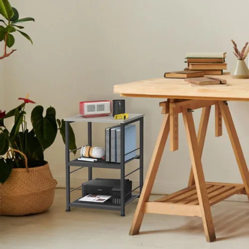 Miniatura 6 de MOOACE Mesa auxiliar rústica de 3 niveles con rueda, mesa de noche con estante de almacenamiento para dormitorio, cocina, sala de estar y oficina