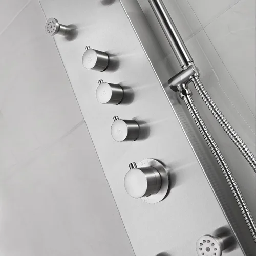 Miniatura 4 de ANZZI Sistema de Panel de Cabezal de Regadera Fontan Acero Cepillo 6 Chorros Turbo & Multifuncional Jet de Alta Presión + Lluvia + Combo
