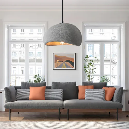 Miniatura 7 de Lámpara colgante Wabi Sabi de 11.8 pulgadas, luminaria de techo japonesa moderna para comedor, isla de cocina, pasillo, lámpara colgante gris