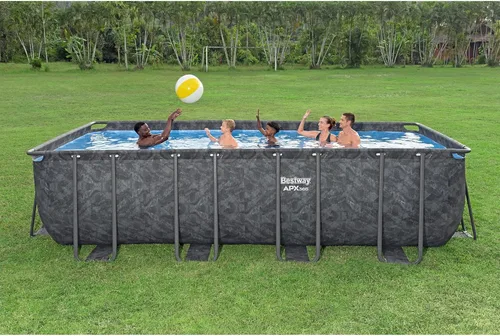 Miniatura 8 de Bestway APX 365 - Piscina sobre el suelo de 18 x 9 x 52 pulgadas, juego de piscina rectangular con marco de metal para exteriores con bomba