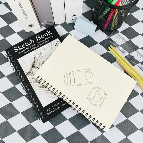 Miniatura 5 de DSTELIN Paquete de 2 cuadernos de bocetos encuadernados en espiral (papel de dibujo de 3.53 oz/m²), 50 hojas por paquete, cuaderno de bocetos de 7.5