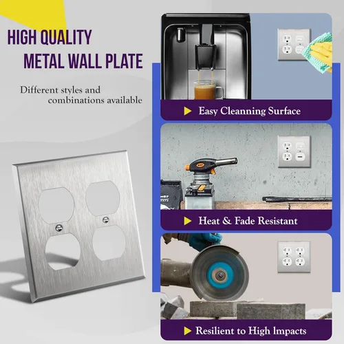 Miniatura 4 de Enerlites placa de pared de doble toma de corriente, en acero inoxidable y tamaño estándar, 1