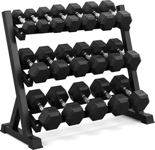 Mancuernas hexagonales de goma de 350 a 550 libras con estante de peso libre para gimnasio en casa, mancuernas de goma duraderas con almacenamiento,