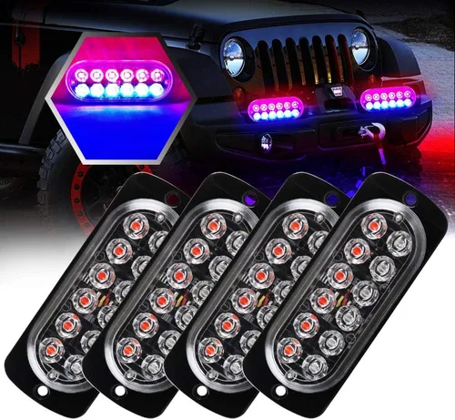 Miniatura 19 de Barra de luz estroboscópica de 4 piezas, 4 LED, ámbar, ultra delgada, con función de sincronización, para coche o camión, luz de emergencia