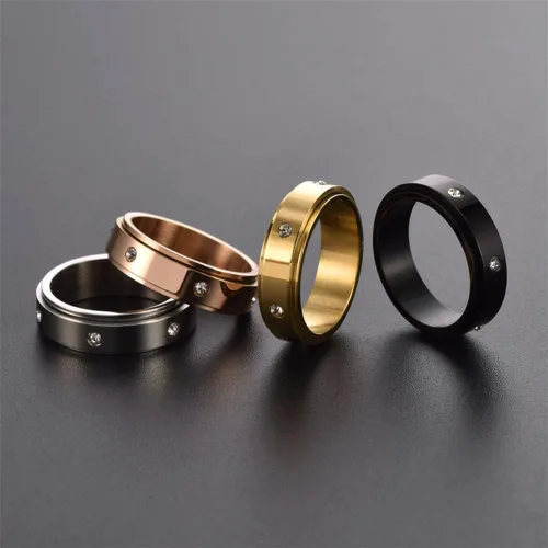 Miniatura 3 de Anillo giratorio de acero inoxidable para mujeres y hombres, anillos de banda para ansiedad, piedras de circonita cúbica, alivio del estrés, anillos