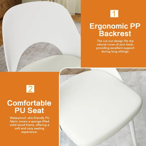 Miniatura 3 de Juego de 2 sillas de comedor tapizadas modernas de mediados de siglo con patas de metal y cojín de piel sintética para cocina, restaurante