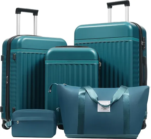 Miniatura 245 de Merax Juegos de equipaje de mano en maleta aprobada por aerolíneas, estuche rígido con ruedas giratorias expandibles, Negro
