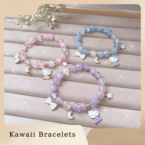 Miniatura 5 de Juego de pulseras kawaii con cuentas de cristal, diseño de dibujos animados con cuentas elásticas de perlas, joyería para niñas y mujeres, regalo