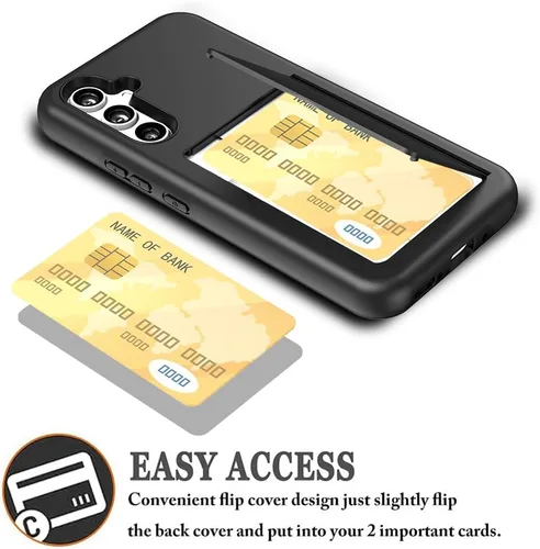 Miniatura 3 de Funda para Samsung Galaxy S25 con tarjetero, ranura para tarjeta de crédito Funda protectora tipo cartera - Negro