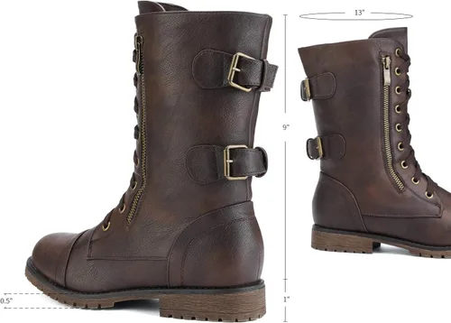 Miniatura 3 de DREAM PAIRS Botas de combate de equitación a media pantorrilla con forro de piel sintética para mujer