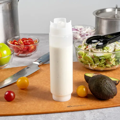 Miniatura 4 de Restaurantware First In First Out - Botella exprimible de condimentos de 16 onzas, 6 tapas rellenables, botella de presión FIFO - Punta dispensadora