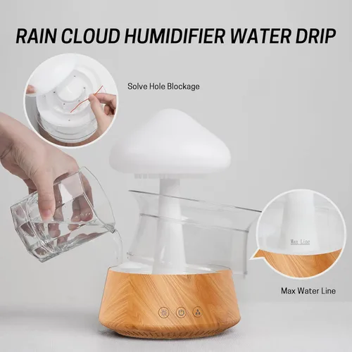 Miniatura 3 de Humidificador de Gota de Agua de Lluvia - Lámpara en Forma de Nube de Hongos, Difusores de Aceite Esencial, Difusores de Aromaterapia de Ruido Grano