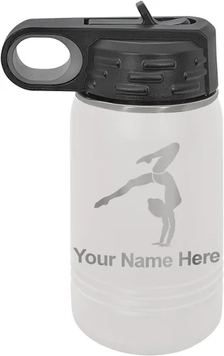 Miniatura 11 de LaserGram Botella de agua personalizada, soporte de mano de gimnasta, acero inoxidable de doble pared aislada al vacío con popote superior, regalo