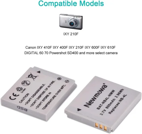 Miniatura 2 de Newmowa Batería de repuesto NB-4L (paquete de 2) y cargador USB portátil para Canon PowerShot ELPH 100 HS, 300 HS, 310 HS, SD30, SD40, SD200, SD300