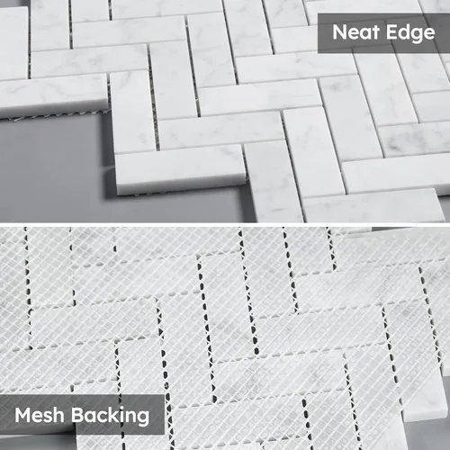 Miniatura 4 de Diflart Mosaico de mármol, blanco Carrara, tejido de canasta de 1 x 2 pulgadas, pulido, azulejos de mármol para cocina, baño, pared, paquete de 5