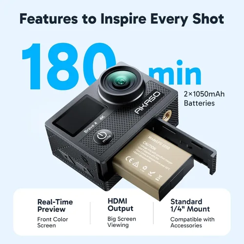 Miniatura 7 de AKASO Brave 4 Cámara de acción 4K 30fps con tarjeta MicroSDXC de 128 GB 20MP Ultra HD 131FT Cámara submarina impermeable EIS WiFi Control remoto 5X