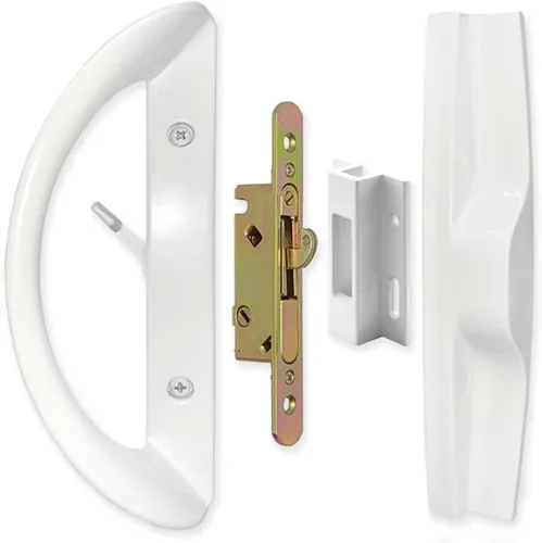 Miniatura 9 de ALLYWASAI Juego de manijas de puerta corredera de patio con cerradura de muesca, placa frontal y retén, juego de cerradura de manija de reemplazo