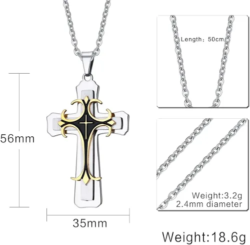 Miniatura 2 de mealguet joyas de oro y plata pesada Celta Collar con Colgante de Cruz de acero inoxidable para hombre con cadena