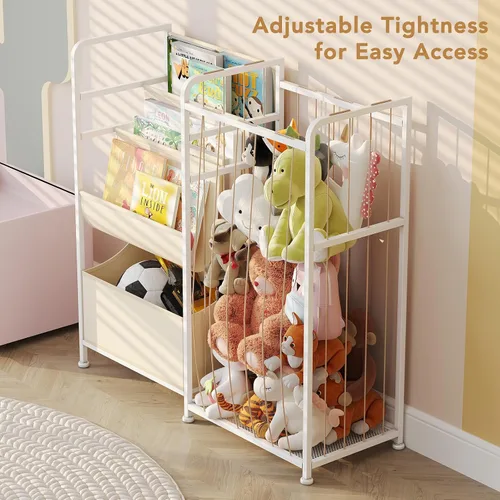 Miniatura 7 de BBLIKE Estantería para niños y almacenamiento de animales de peluche, estantes multifuncionales para libros de guardería con caja de juguetes y Beige