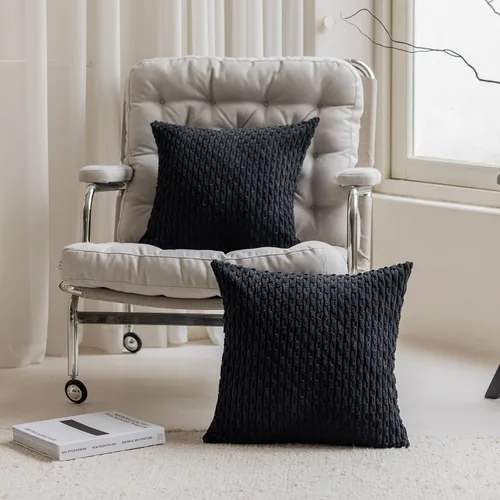 Miniatura 369 de K Kevin Textile - Juego de 2 fundas de almohada decorativas de corduroy suave azul con rayas estilo bohemio, fundas de almohada para sofá, cama