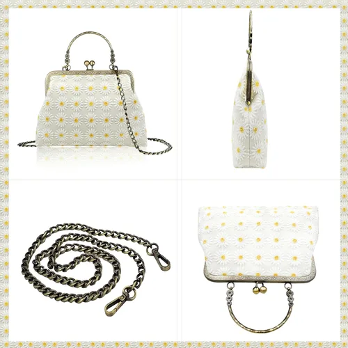 Miniatura 15 de Bolso floral con asa superior, bolso de noche Kiss Lock para mujer, bolso vintage