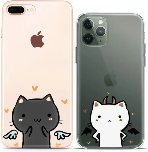 Fundas a juego para parejas compatibles con iPhone 16 15 14 13 12 11 Pro Max Mini Xs X 6s 8 Plus 7+ Xr 10 SE 5 Girlfriend Cat Silicone Pair Cover