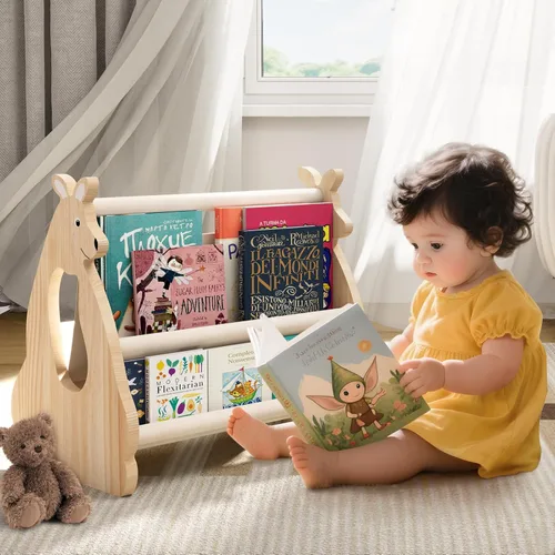 Miniatura 11 de Estantería infantil de doble cara – Estantería portátil de 2 niveles para niños pequeños, estante para libros para habitaciones de niños y sala