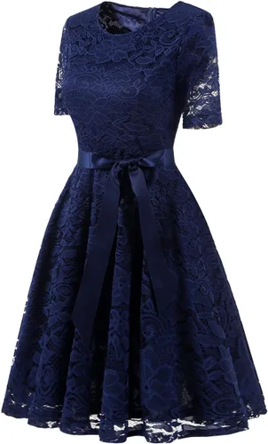 Miniatura 2 de DRESSTELLS Women Semi Formal Lace Dress Mother Bride Bridesmaid Dress for Wedding Cocktail Party Prom Short Dress