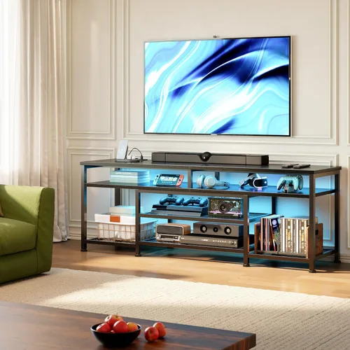 Miniatura 8 de Furologee Soporte de TV con tomas de corriente y luces LED, centro de entretenimiento de 63 pulgadas para televisores de 60, 65, 70 pulgadas, mesa