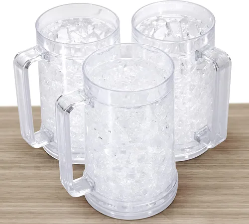 Vasos para beber, tazas de cerveza de gel de doble pared, tazas de hielo para congelador, 16 onzas, taza de cerveza de plástico de enfriamiento
