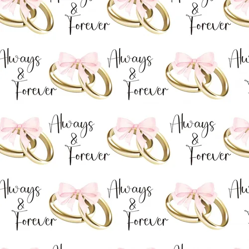 Miniatura 9 de RUSPEPA Rollo de papel de regalo de boda, mini rollo, lazos rosas y anillos dorados con diseño de texto "Always & Forever", elegante envoltura