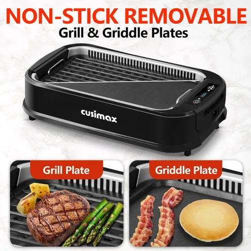 Miniatura 3 de CUSIMAX - Parrilla eléctrica para interiores sin humo, parrilla de barbacoa coreana de 1500 W, parrilla eléctrica con pantalla LED inteligente