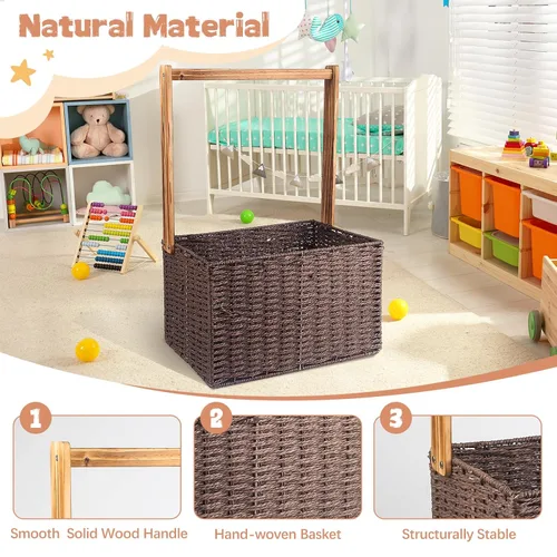 Miniatura 3 de Wisreach Cajón de madera para baby shower de armario, caja de almacenamiento para bebés con asa, cesta de almacenamiento plegable tejida a mano