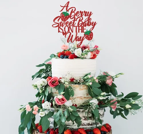 Miniatura 2 de A Berry Sweet Baby is on the Way - Decoración para tartas, Sweet One Cake Topper, Berry Sweet, decoración de fiesta de baby shower, purpurina roja